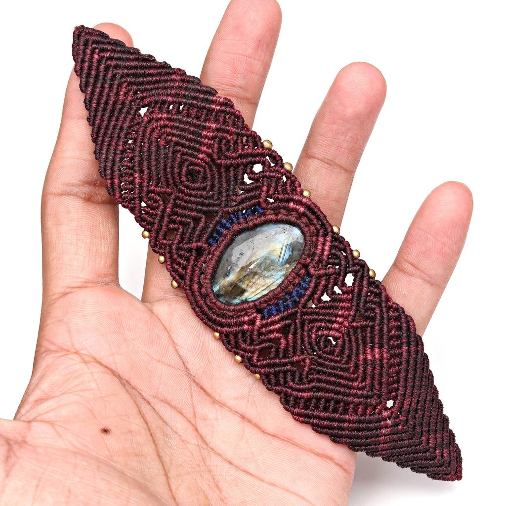 Macrame Labradorite Necklace Pendant Natural Handmade Bohemian Crystal Stone