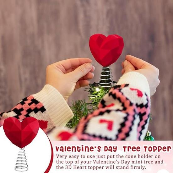 Rött Hjärtformat Alla Hjärtans Dag Trädtopp Romantiskt 3D Kärlekshjärta Prydnad med Spiralbas för Bröllopsfest Semesterträd Dekoration