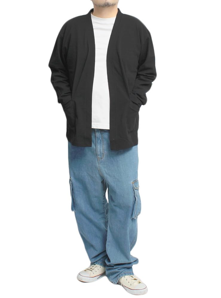 One Colors Men's Plus Size Pique Buttonless Topper Cardigan, Size 3L, Black