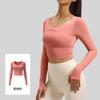Womens Long Sleeve Yoga Top With Removable Padded Bra Support High Stretch Quick-Dry Fitness Shirt Gym Running