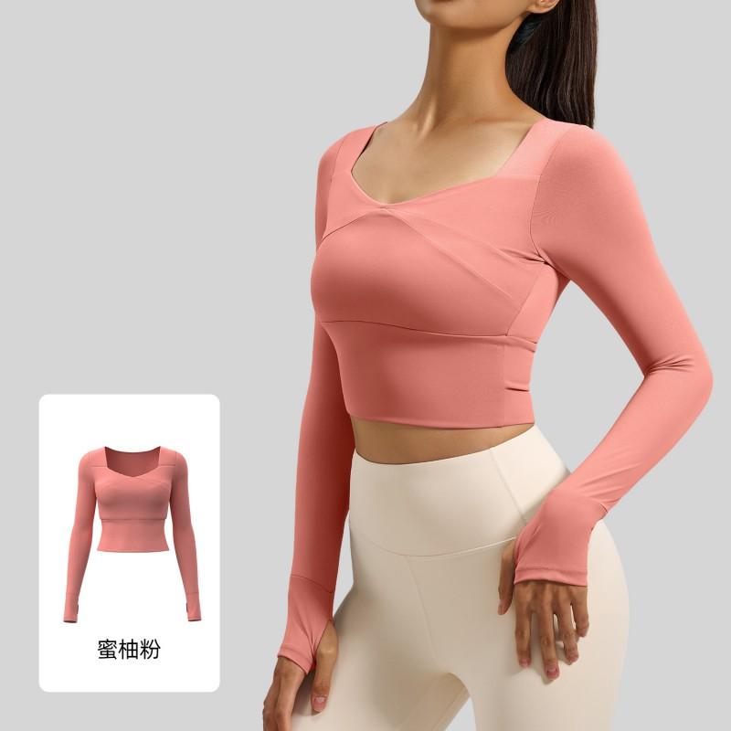 Womens Long Sleeve Yoga Top With Removable Padded Bra Support High Stretch Quick-Dry Fitness Shirt Gym Running