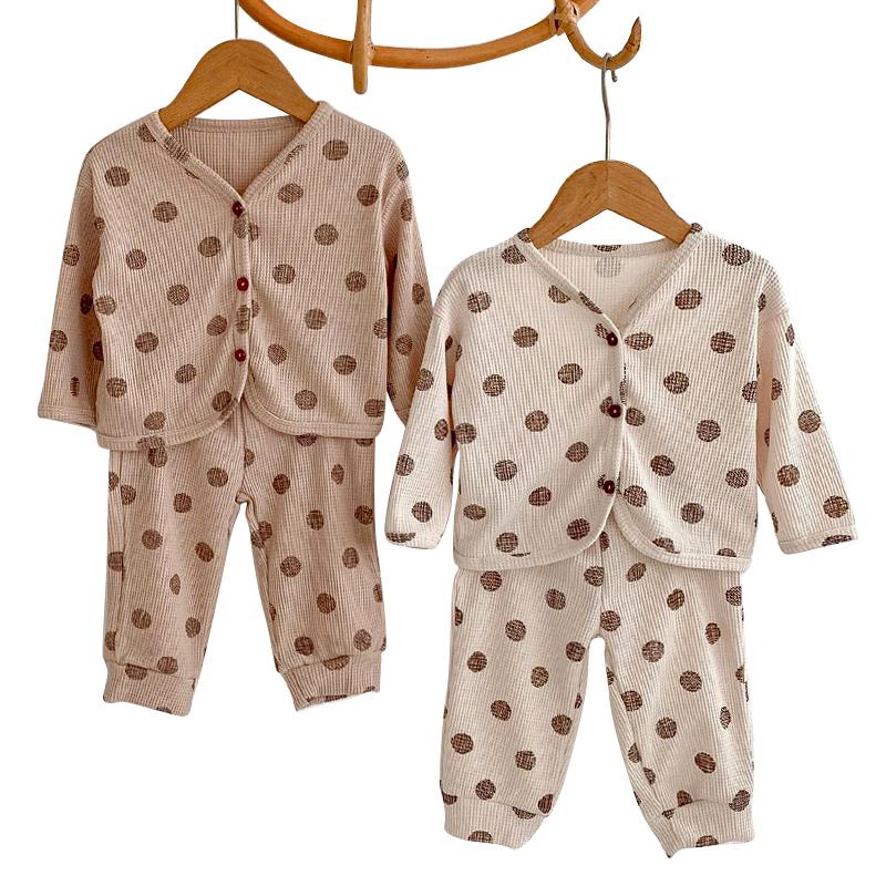 Autumn Baby Top Pants Set Polka Dot Print Infant Clothes Waffle Babies