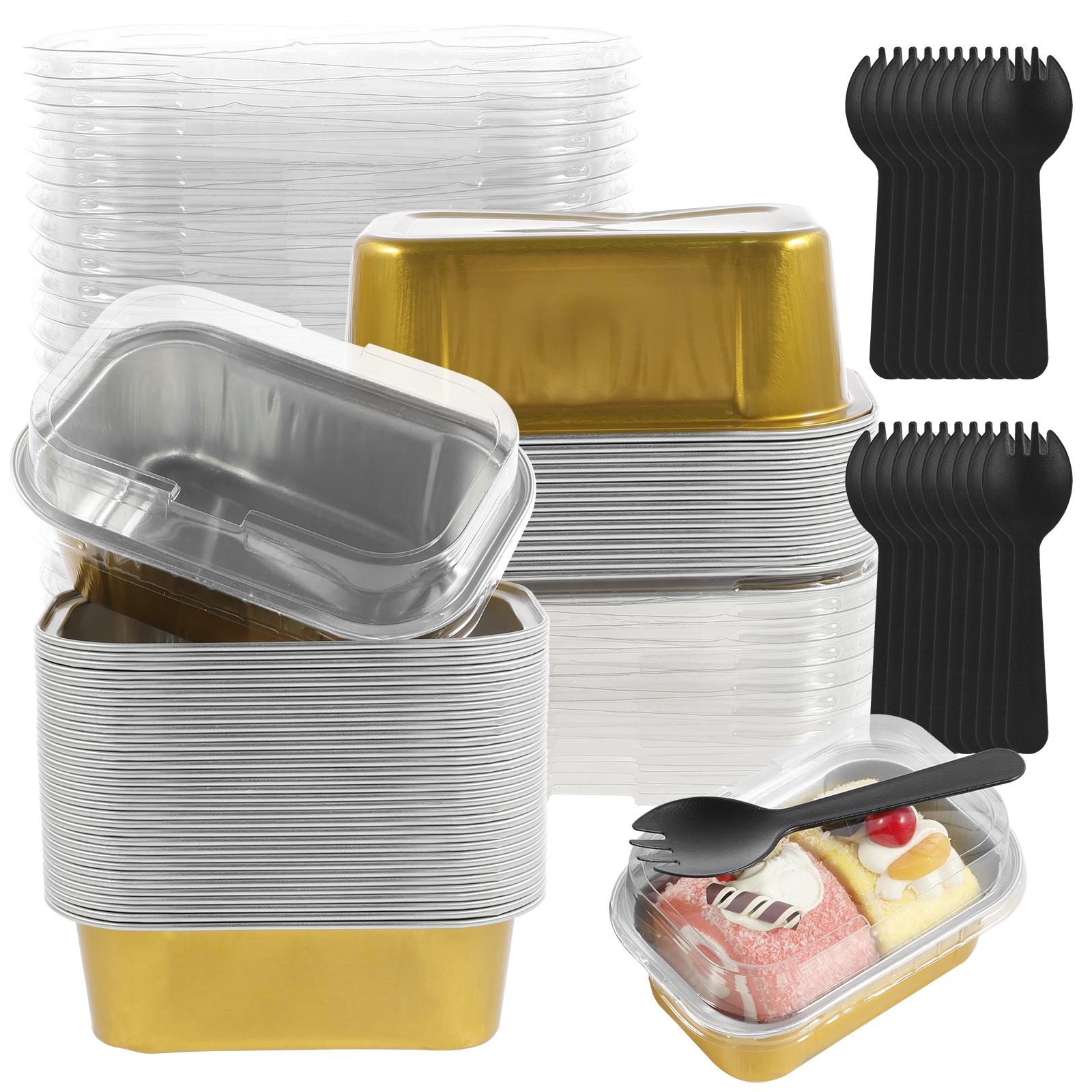 

50Pcs Mini Loaf Pans Aluminum Foil Baking Pan Mini Bread Container Heat-Resistant Cake Pans with Lids Spoons Nonstick Containers