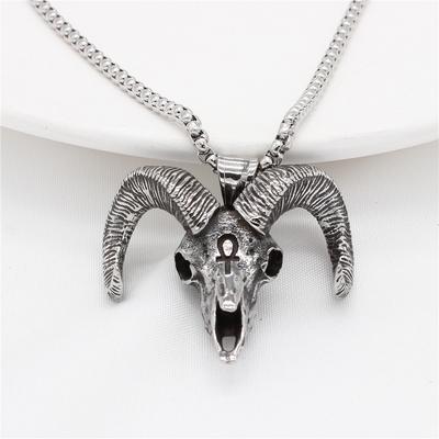 Retro Fashion Gothic Goat Head Pendant Punk Stainless Steel Egyptian Cross Necklace Personality Amulet Jewelry Gift Wholesale