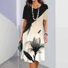 Elegant Women Short Sleeve Fashion 3d Print Midi Dress Plus Size Beach Clothing