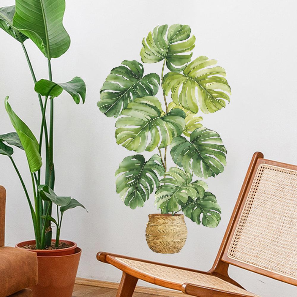 Creative Watercolor Turtle-back Bamboo Potted Plant Wall Decoration Sticker for Home Background Decoration