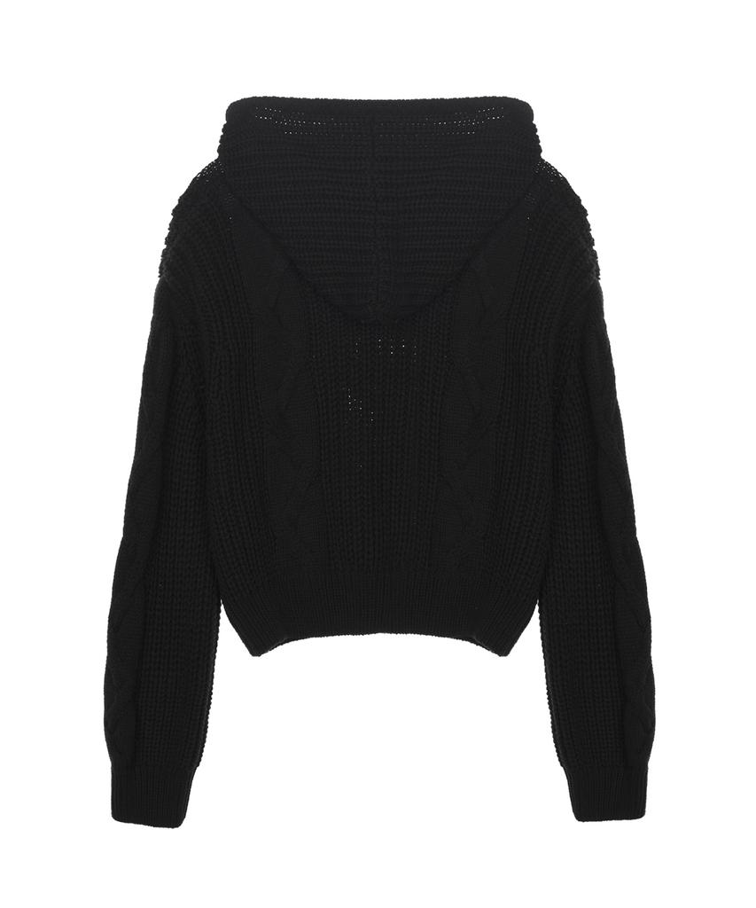 Nigaennikol Cozy Button Cable Hoodie Knit_Black
