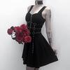 Women Cosplay Street Punk Style Strap Zipper Dress Push Up Slim Dress Collect Waist A-Line Dress