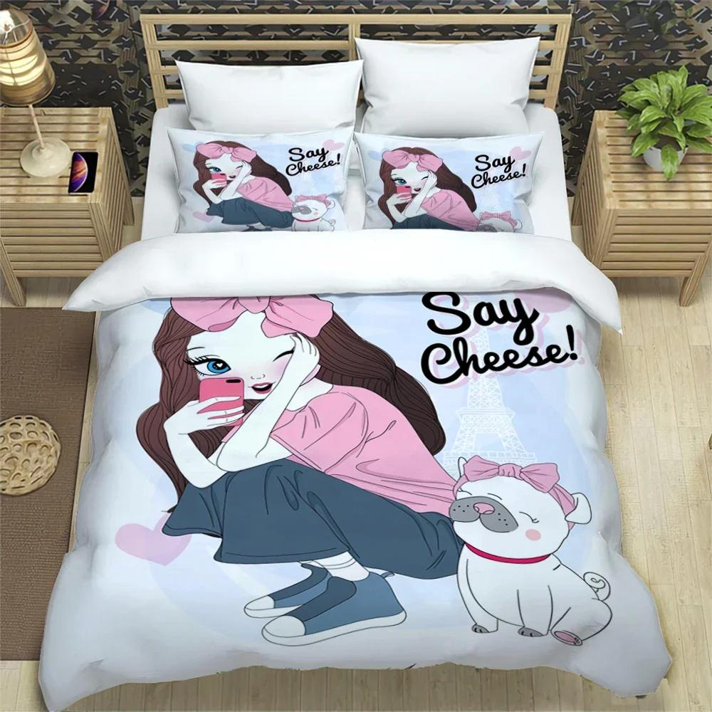 Cartoon Girl Art Print Xxl Three Piece Bedding Set  Article Children Or Adults For Beds Quilt Covers Pillowcases Bedding Set