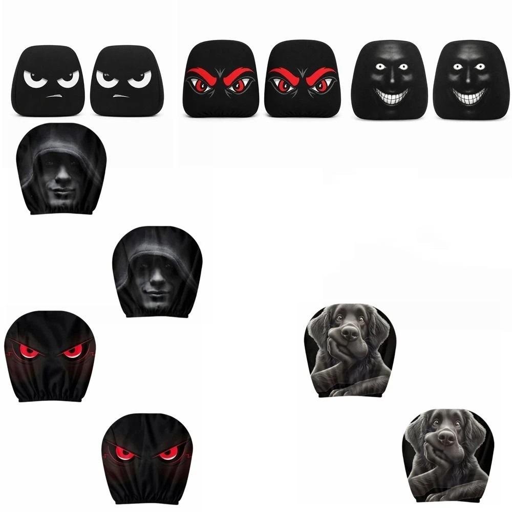 2pcs 2D Printed Headrest Covers Angry Eyes Car Seat Headcover Dust-proof Neck Pillowcase  Halloween