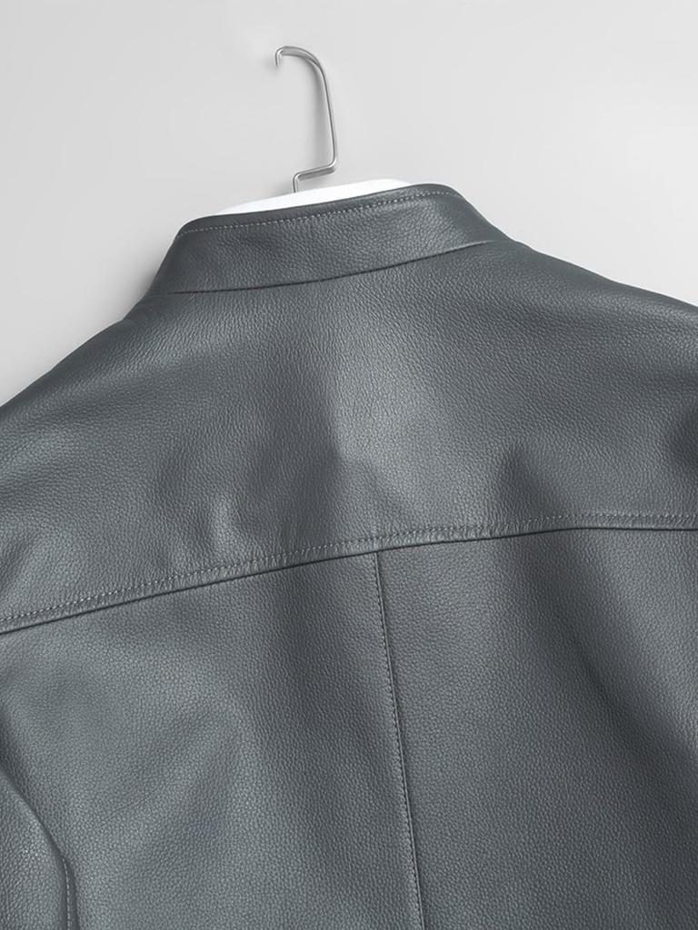 JINLUN Goatskin Leather Biker Genuine Single Motorcycle Black Men's Jacket, Leather, Breasted, Jacket, (L, Gray)