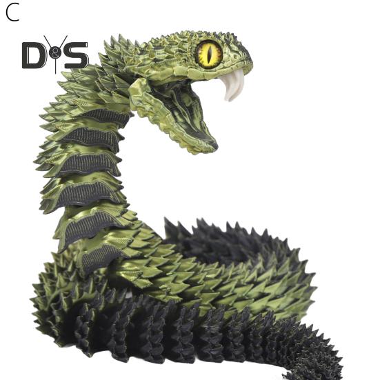 3D Printed Articulated Snake Flexible Snake Ornament with Teeth Desk Pet Stress-Relief Toy for Home Office Decor