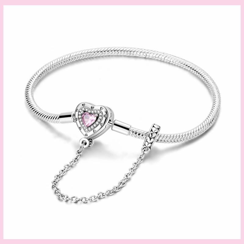925 Sterling Silver Bracelet Star Moon Blue Eyes Zircon Heart Safety Chain Bracelets Snake Bone Chain Fit DIY Charms Jewelry