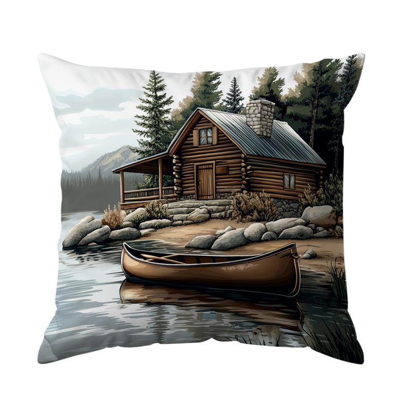 

Home Decor Rustic Cabin & Lake Scenes Decorative Pillow Covers Pattern Cushion Cover Suitable for Sofa Bedroom Car Pillow Cover 16x16Inch