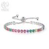 Edele 925 Sterling Zilveren Armband Ketting Luxe Kleur Kristal Hand Sieraden Voor Vrouwen Charme Bruiloft Cadeau Feest 18cm