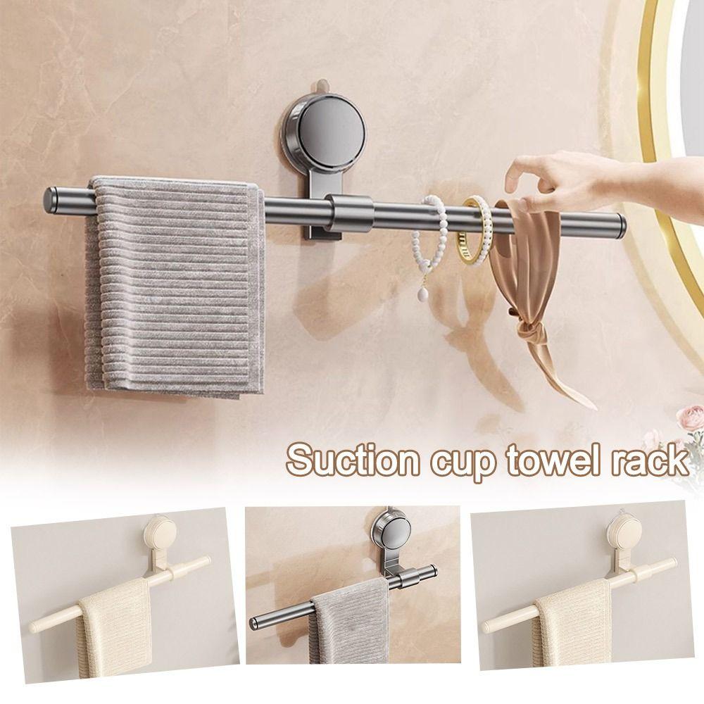 New Wall Mounted Towel Rack Punch-free Space Saving Bathroom Hanging Rod Suction Cup Slipper Storage Shelf