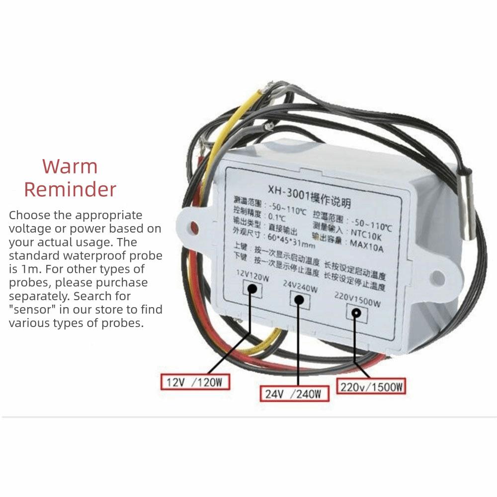 XH-W3001 Temperature Controller 12V 24V 110-220V Digital Temperature Controller  Incubator
