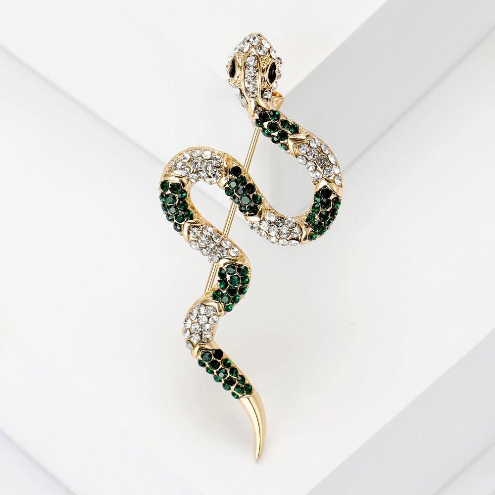 Sparkling Rhinestone Collar Pins Animal Snake Lapel Pin Creative Zodiac Snake Brooch  Office