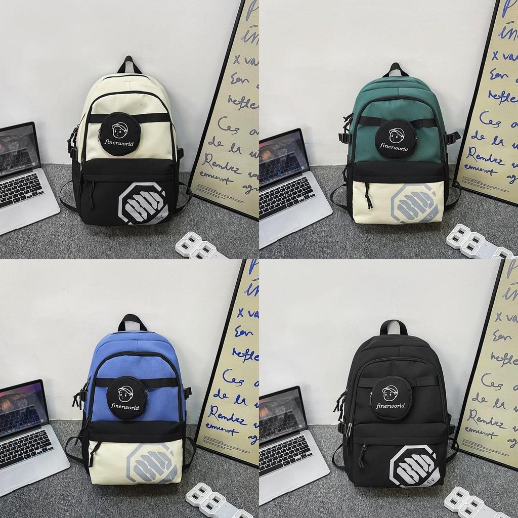 Blocked Color Fashion Letter Print Student Leisure Backpack With Coin Purse