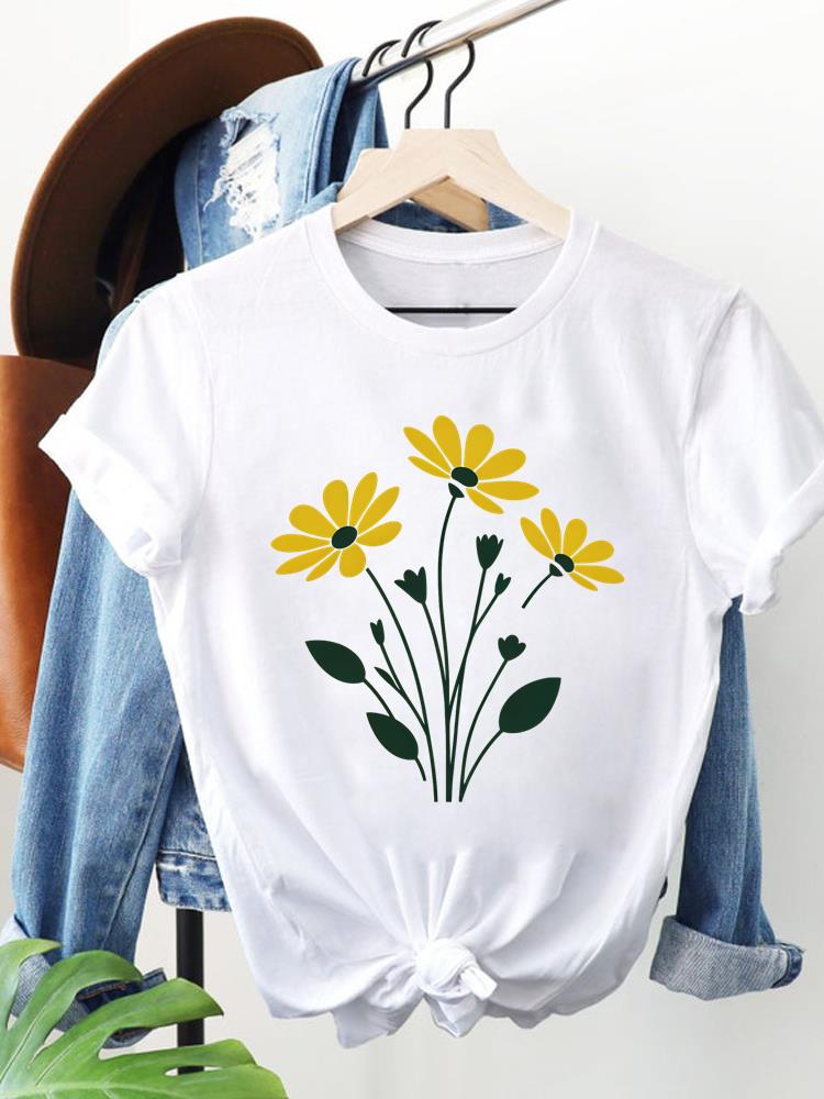 (Asian Size) Clothing T Shirt Women plant flower trend Fashion Tee Top Woman Print Female Short Sleeve Graphic T-shirts