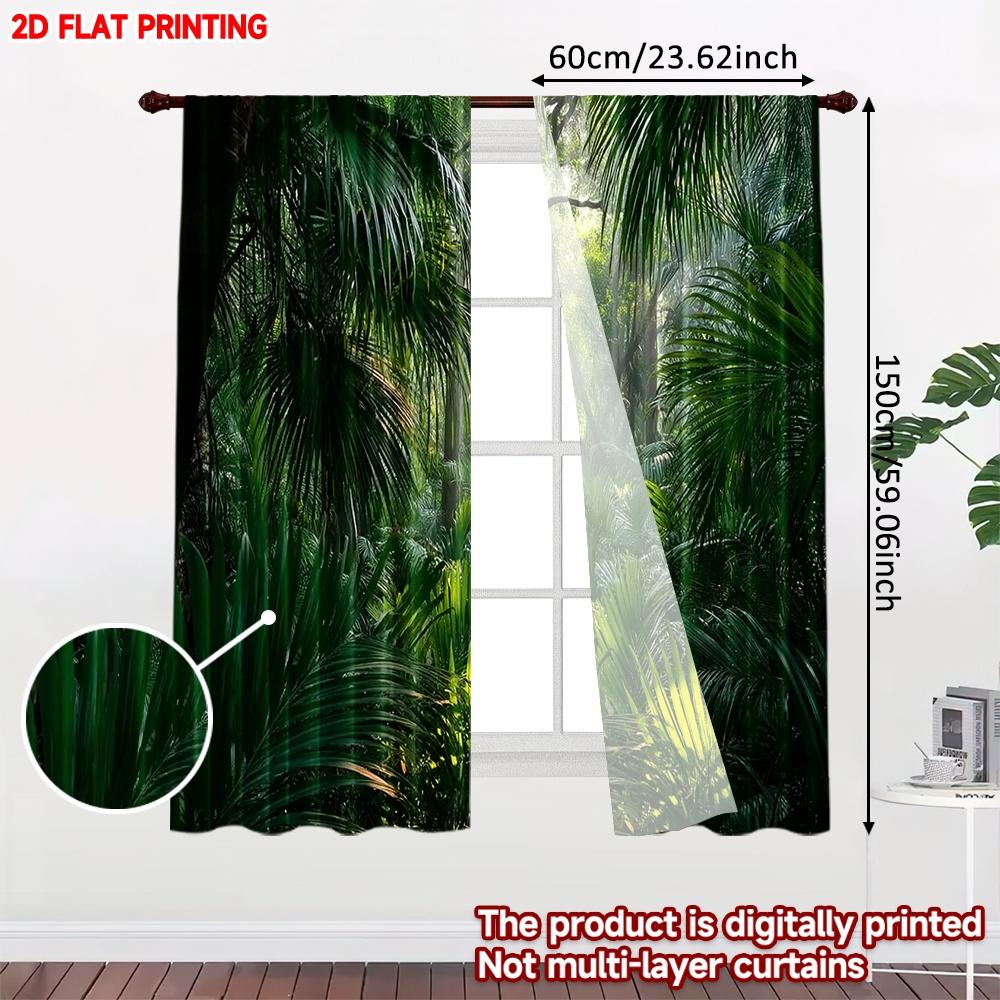 Set Of 2 Tropical Jungle Curtains Digital Printing Sunlight Through Dense Green Leaves Natural Fresh Bedroom Living Room Decor Curtain Polyester Ideal