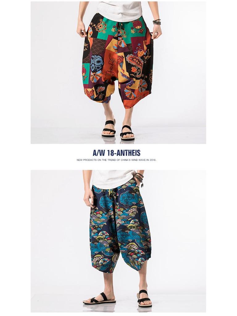 Ethnischer chinesischer Stil Übergröße Harem Hüfttiefe Shorts