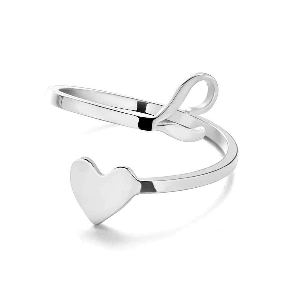 Stainless Steel Heart-Shaped Initial Ring for Women - Fashionable, Adjustable, In Stock