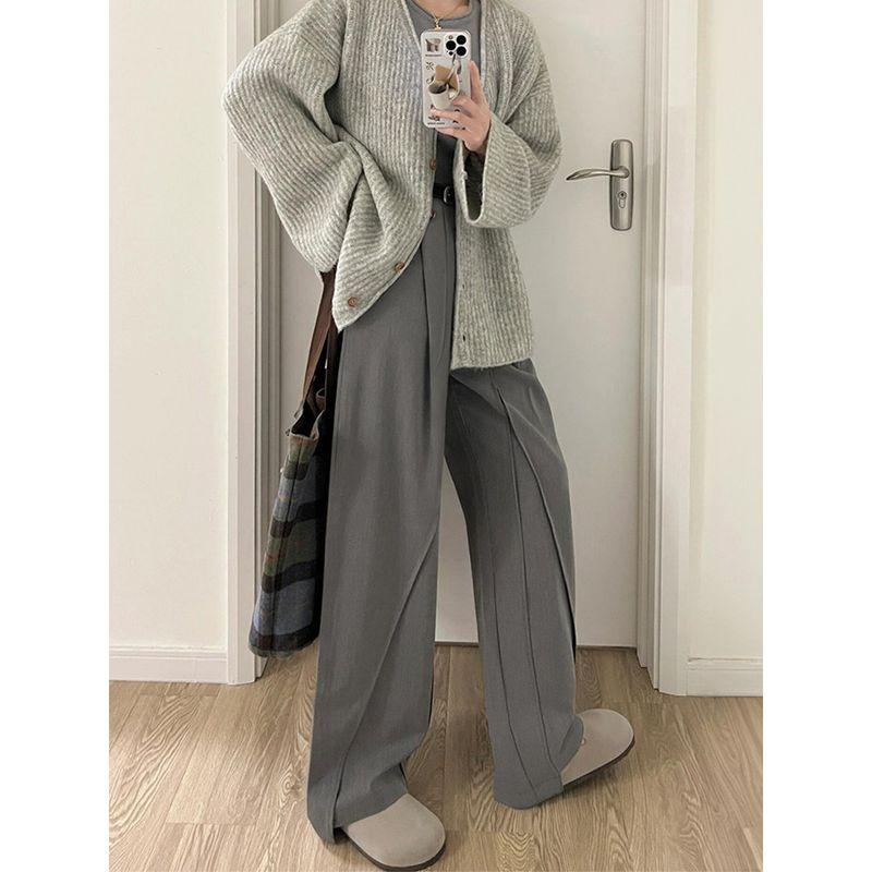 mm Gray Autumn Fat Sister Pear Shapes Suit Pants Gray L(Suggestion 50-60kg)