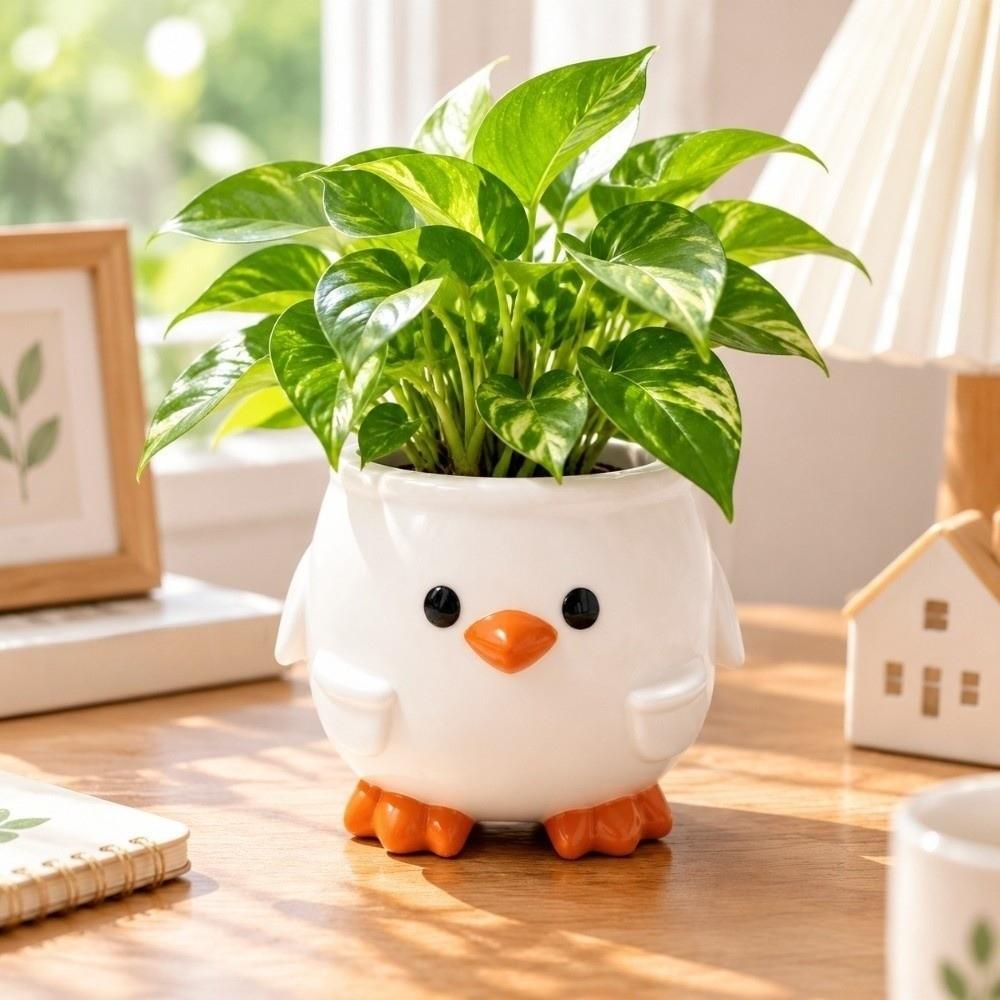 Multifunction Table Storage Box Flowerpot Desktop Organizer Cartoon Penguin Pen Holder Office