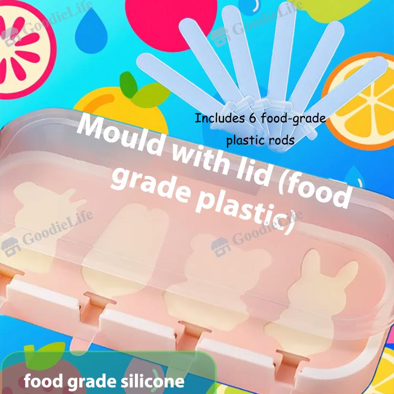 Food Grade Silicone Moulds, Reusable,Silicone Icicle Moulds +6 Reusable Sticks, Silicone Ice Moulds for Kids with Handle, Ice Lolly Moulds with Lid