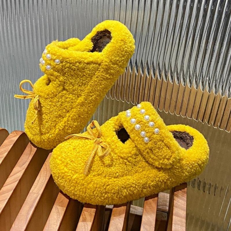 Bow Bead Women Flats Slippers 2025 Winter New Casual Mules Shoes Designer Comfortable Soft Slingback Shoes Elegant Mujer Zapatos
