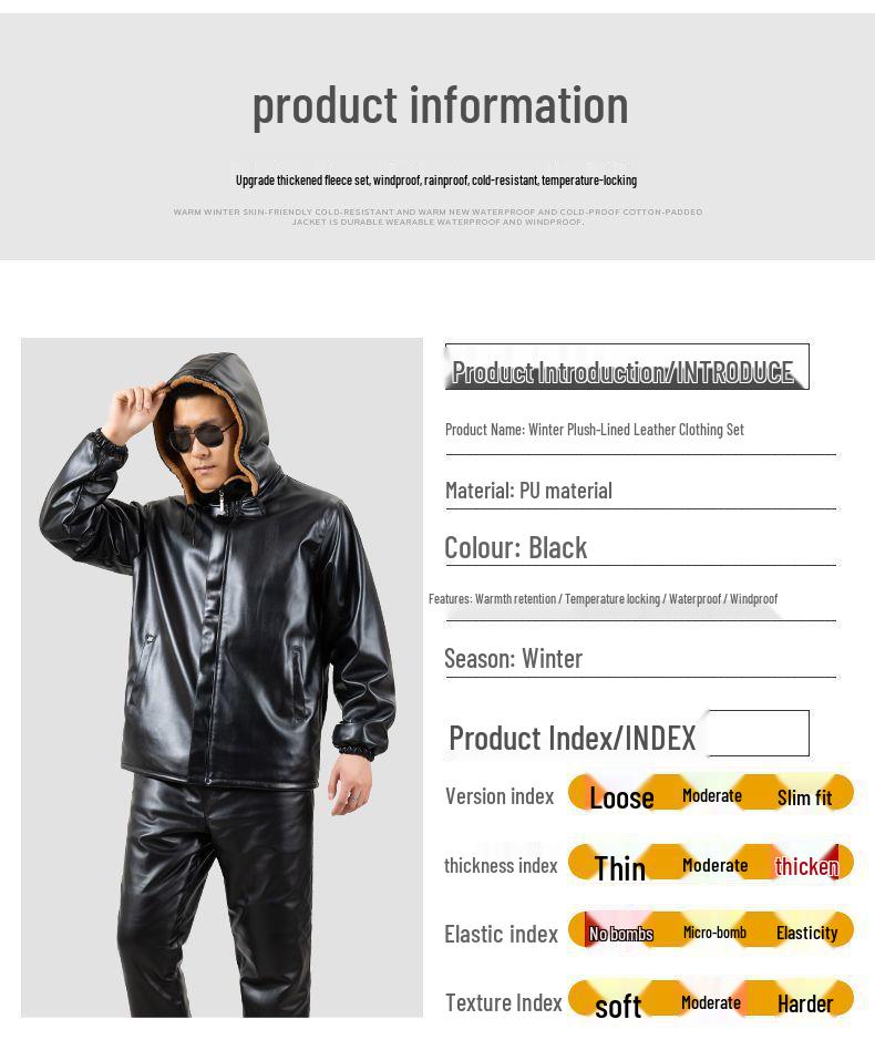 Leather Jacket and Pants Set: Fleece-Lined, Windproof, Waterproof, Oil-Resistant - Ideal for Drivers and Delivery Workers in Winter