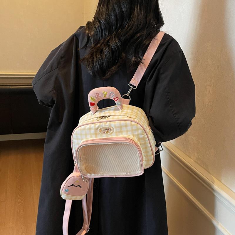 Japanese New High-value Casual Backpack Large-capacity Cute Bar Grid Transparent Layer Pain Bag Student Backpack