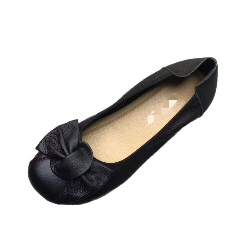 Soft leather beef tendon soft-soled single shoes autumn new flat-soled one-pedal butterfly beanie shoes