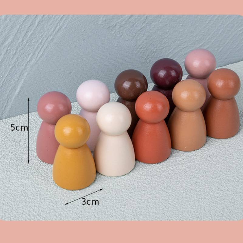 Wooden Building Blocks Set With Brown Little Person For Early Education And Diy Fun
