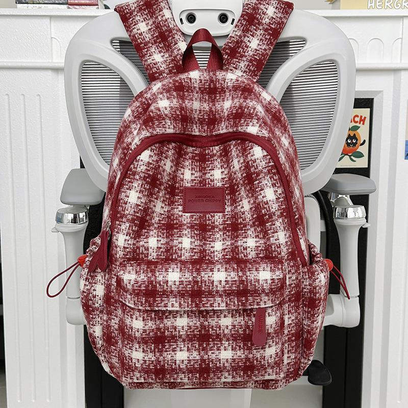 Sac à dos à carreaux rétro pour femme Sac d'école pour étudiant