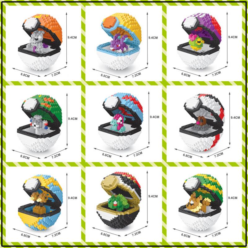 Pokemon Building Blocks Poke Ball Pikachu Bricks Anime Mini Action Figures Heads Assembly Educational Kids Toys Birthday Gift