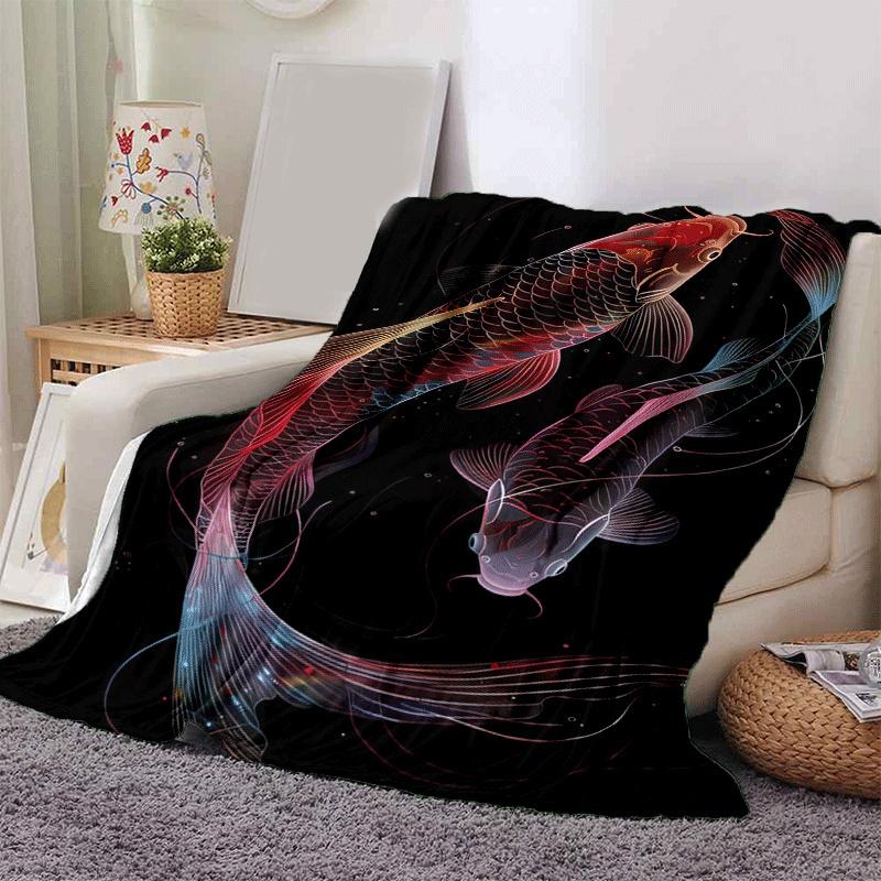 1pc Fish Printing Lightweight Flannel Blanket, Comfortable and Warm Blanket, for Camping Sofa Bed and Couch Office, In All Seasons
