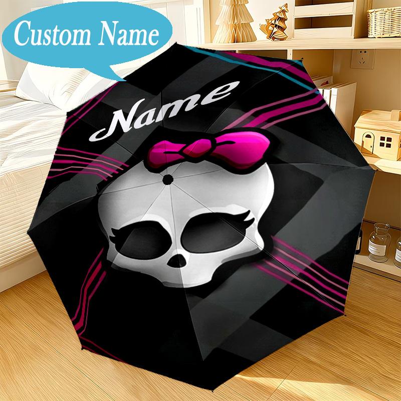 Custom Name Umbrella Monster Skull Theme Umbrella 8-Frame for Travel, Camping, Casual Lightweight Portable, Essential for Family Gifts
