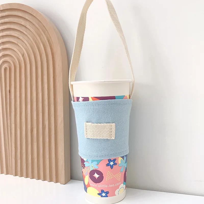 Beverage Cup Tote Bag Mug Sleeve Wrap Colorful Canvas Easy-take Cup Set Beverage Cup Bag Durable Handmade Canvas Cup Bag Home