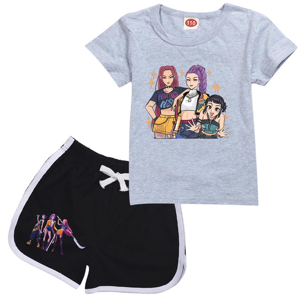 Kids Summer Sport T-Shirt And Shorts 2 Piece Outfit Tracksuit Set Short Sleeve Print Crop Tops With Clothing Set