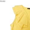 ZANZEA Women Casual V-Neck Sleeveless Ruffles Long Dress Holiday