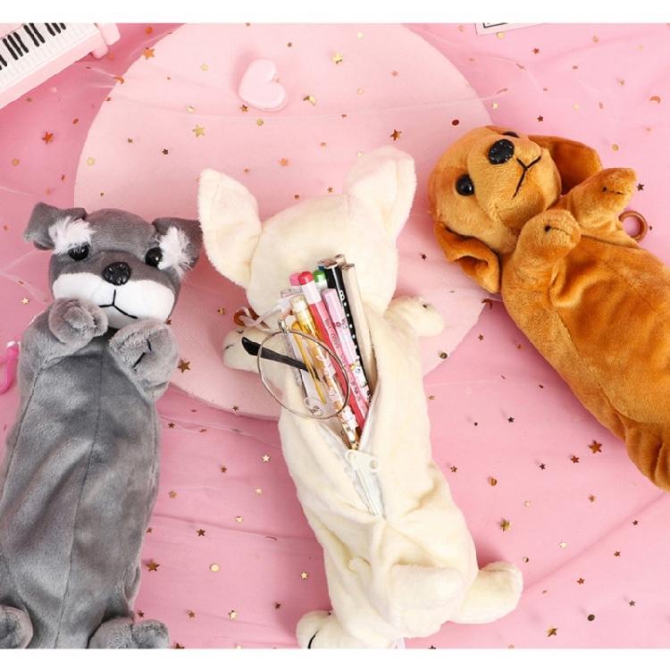 Lovely Animal Pencil Bag Plush Cartoon Dog Pencil Case Pen Bag Large Capacity Pen Organizers Cosmetic Bag