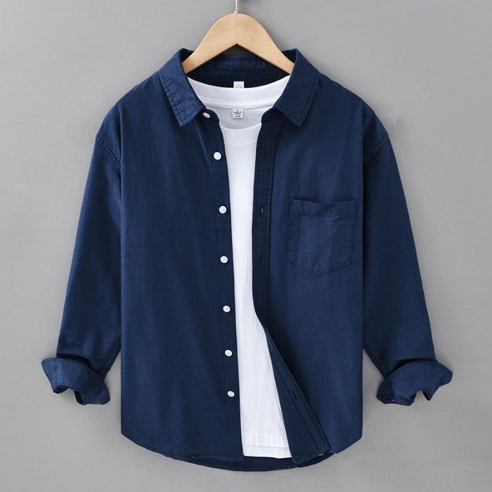New Japanese Oxford Shirt Washed Cotton Literary and Leisure Loose Long Sleeve Shirt