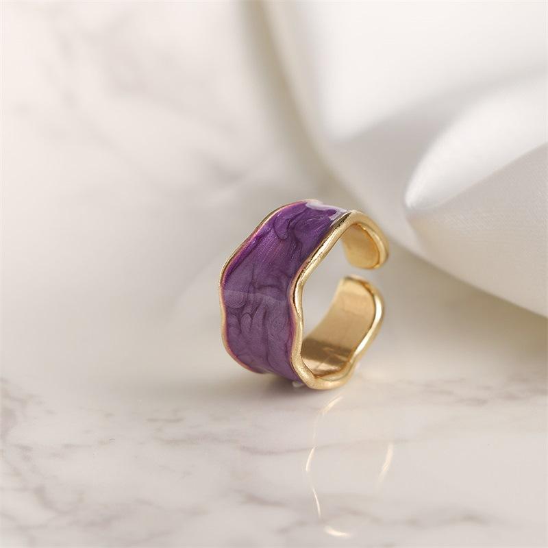 Elegent Vintage Wave Enamel Drip Glaze Rings For Women Korean Handmade Graffiti Open Ring Bohemia Jewelry Travel Gifts