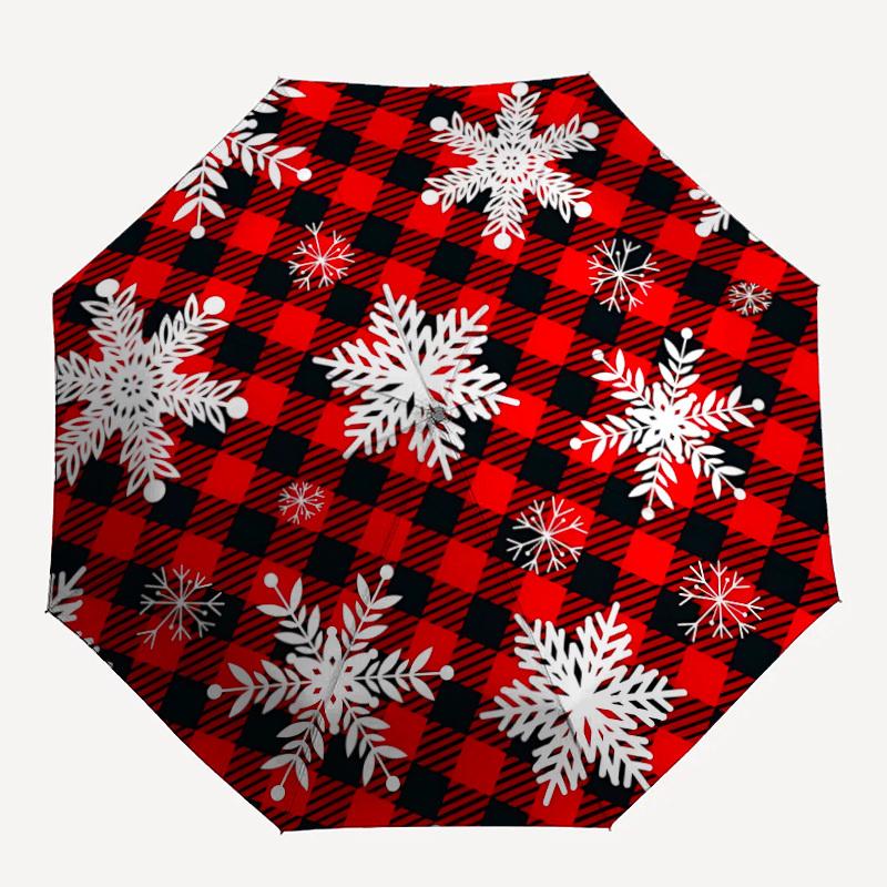 

1pc Buffalo Plaid Snowflakes Automatic Open/Close Umbrella, Compact Travel Umbrella, 8-Rib Sturdy Frame - Ideal Gift for Friends yy251118097