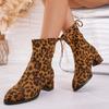 Fashion Fashion Short-thigh Boots Autumn New Pointed Toe Leopard Print Suede Soft Sole Non-slip Wear-resistant Block Heel Single Shoes