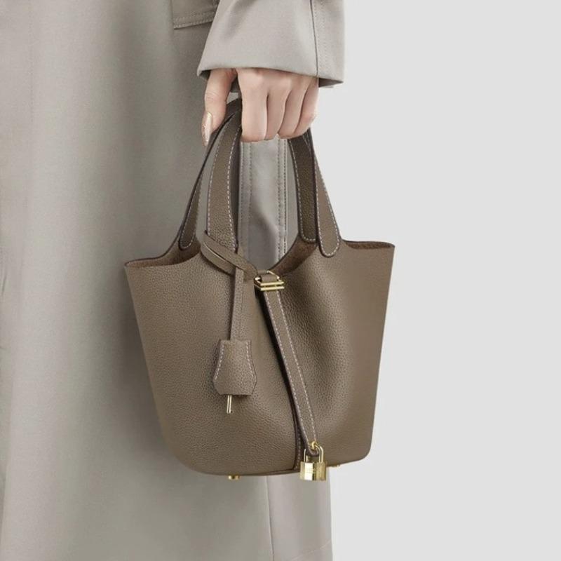 Classic Basket PU Women's Handbag, Simple Bucket Bag, Mother and Child Bag, Fashiable and Versatile Women's Bag