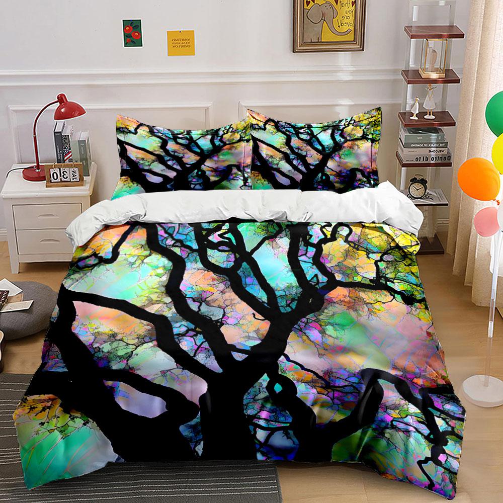 Abstract Tree Art Three-Piece Decor Bedding Set with 1 Duvet Cover 2 Pillowcases Single Double King Queen, Gift