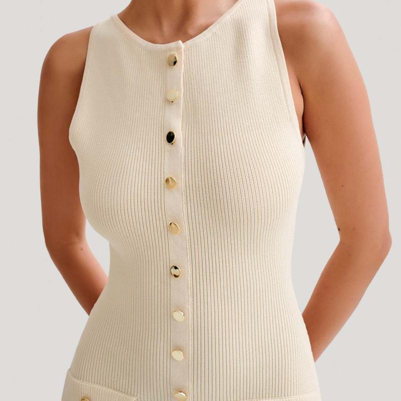 Gestricktes Kleid mit elegantem Temperament und Metallschnalle Langer Rock